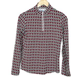 Ibkul Playing Card Print 1/4 Zip Long Sleeve Pullover Top Womens Small Golf UPF
